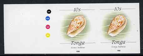 Tonga 1988-92 Bubble Cone Shell 10s (from redrawn Marine Life def set) imperf proof pair, rare thus, as SG 1005 (1990 imprint date)
