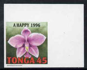Tonga 1995 Orchid - Spathoglottis plicata 45s Christmas (insc A Happy 1996) imperf marginal plate proof as SG 1331