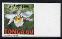 Tonga 1995 Orchid - Dendrobium platygastrium 60s Christmas (insc A Happy 1996) imperf marginal plate proof as SG 1333