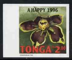 Tonga 1995 Orchid - Dendrobium toki 2p Christmas (insc A Happy 1996) imperf marginal plate proof as SG 1335