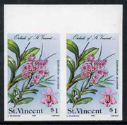 St Vincent 1985 Orchids $1 imperf pair unmounted mint, as SG 852