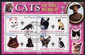 Somalia 2002 Domestic Cats of the World perf sheetlet #06 containing 4 values each with Scout Logo, fine cto used