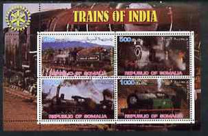 Somalia 2002 Trains of India #2 perf sheetlet containing 4 values with Rotary Logo, fine cto used