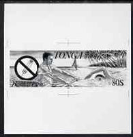 Tonga 1993 Anti-Drugs & Water Sports 80s (from Health & Fitness set) B&W photographic proof (as issued 1p50 value - SG 1215)