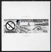 Tonga 1993 Anti-Drugs & Water Sports 80s (from Health & Fitness set) B&W photographic proof (as issued 1p50 value - SG 1215)