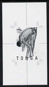 Tonga 1992 Diving 57s (from Barcelona Olympic Games set) B&W photographic proof, scarce thus, as SG 1178