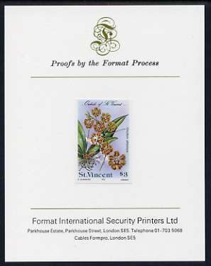 St Vincent 1985 Orchids $3 imperf proof mounted on Format International proof card