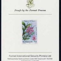 St Vincent 1985 Orchids $1 imperf proof mounted on Format International proof card