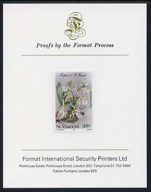 St Vincent 1985 Orchids 35c imperf proof mounted on Format International proof card