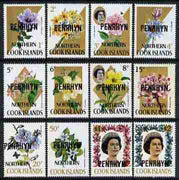 Cook Islands - Penrhyn 1973 flowers def set to $2 (with flourescent security markings) unmounted mint, SG 41B-52B