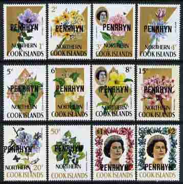 Cook Islands - Penrhyn 1973 flowers def set to $2 (with flourescent security markings) unmounted mint, SG 41B-52B