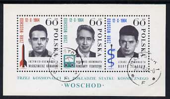 Poland 1964 Russian Three-Manned Space Flight m/sheet depicting crew fine used,,SG MS 1527a