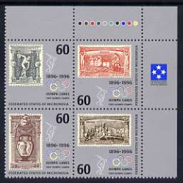 Micronesia 1996 Cent of Modern Olympic Games se-tenant block of 4 unmounted mint, SG 494-97
