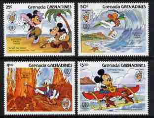 Grenada - Grenadines 1985 150th Birth Anniversary Mark Twain set of 4 with Disney characters illustrating scenes from 