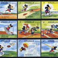 Anguilla 1984 Los Angeles Olympics set of 9 with Disney characters showing Decathlon disciplines (Running, Shot, Long Jump, High Jump, Hurdles, Discus, Pole Vault, Javelin etc) unmounted mint, SG 587A-95A