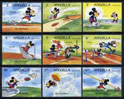 Anguilla 1984 Los Angeles Olympics set of 9 with Disney characters showing Decathlon disciplines (Running, Shot, Long Jump, High Jump, Hurdles, Discus, Pole Vault, Javelin etc) unmounted mint, SG 587A-95A