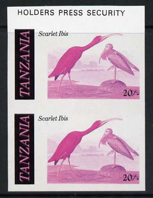 Tanzania 1986 John Audubon 20s in unmounted mint imperf colour proof pair in magenta, blue & black (SG 466)