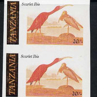 Tanzania 1986 John Audubon 20s in unmounted mint imperf colour proof pair in all 4 colours but blue virtually missing (SG 466)