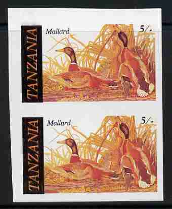 Tanzania 1986 John Audubon 5s in unmounted mint imperf colour proof pair in all 4 colours but blue virtually missing (SG 464)