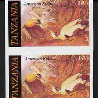 Tanzania 1986 John Audubon 10s in unmounted mint imperf colour proof pair in all 4 colours but blue virtually missing (SG 465)