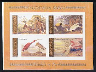 Tanzania 1986 John Audubon unmounted mint imperf colour proof of m/sheet printed in all colours but several being very 'dry' (SG MS 468)