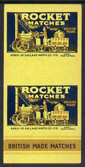 Match Box Labels - North of England Match Co Ltd, West Hartelpool 'All Round the Box' matchbox label for Rocket Matches showing 'Rocket' locomotive and tender.