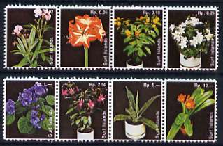 Surf Island House Plants perf set of 8 (dark background) in two se-tenant strips of 4, unmounted mint