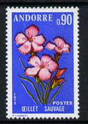 Andorra - French 1973 Wild Pinks 90c from Pyrenean Flowers set of 3 unmounted mint, SG F250