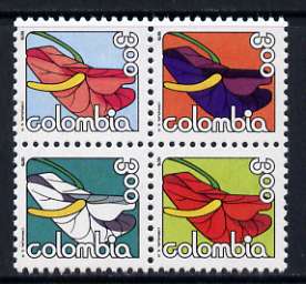 Colombia 1979 Anthurium Flowers se-tenant block of 4 unmounted mint, SG 1477-80