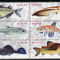 Brazil 1988 Freshwater Fishes se-tenant block of 6 unmounted mint SG 2334-39
