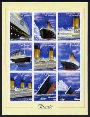 Tadjikistan 1999 The Titanic imperf sheetlet containing set of 9 values unmounted mint