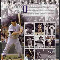 Dnister Moldavian Republic (NMP) 2002 Ted Williams (Baseball) large perf sheetlet containing 9 values unmounted mint
