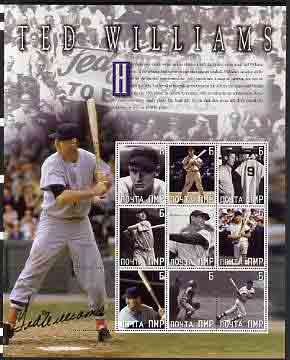 Dnister Moldavian Republic (NMP) 2002 Ted Williams (Baseball) large perf sheetlet containing 9 values unmounted mint