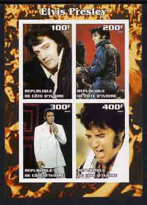 Ivory Coast 2003 Elvis Presley #3 imperf sheetlet containing 4 values, unmounted mint