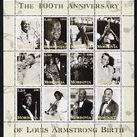 Mordovia Republic 2001 Louis Armstrong perf sheetlet #2 (yellow text) containing set of 12 values complete unmounted mint