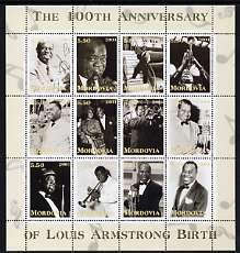 Mordovia Republic 2001 Louis Armstrong perf sheetlet #2 (yellow text) containing set of 12 values complete unmounted mint
