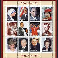 Buriatia Republic 2001 Millennium Personalities #2 perf sheetlet containing set of 12 values unmounted mint (Mother Teresa, JFK, the Queen, Chaplin, Satchmo, Ali, Lincoln, Diana, Sinatra, etc)