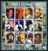 Buriatia Republic 2002 Millennium Personalities #4 perf sheetlet containing set of 12 values unmounted mint (Martin Luther King, Hendrix, Duke Ellington, Satchmo, Ali, etc)