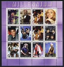 Tatarstan Republic 2001 Millennium Personalities perf sheetlet containing set of 12 values unmounted mint (Madonna, Hendrix, Satchmo, Ali, Marilyn, The Stones, Beatles etc)