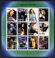 Mordovia Republic 2002 Millennium Personalities perf sheetlet containing set of 12 values unmounted mint (Madonna, Hendrix, Jagger, Lennon, Kiss etc)