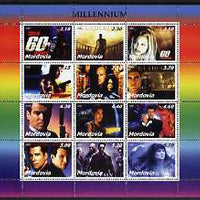 Mordovia Republic 2002 Millennium Personalities (Films) perf sheetlet containing set of 12 values unmounted mint (Gladiator, James Bond etc)