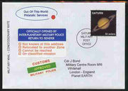 Planet Saturn (Fantasy) Military cover to Planet Earth bearing Saturn 50 solar stamp (Concessionary rate) with 'Customs Approved' and 'Return to Sender' labels.,An attractive fusion between Science Fiction and Philatelic Fantasy p……Details Below