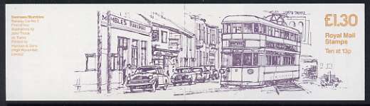 Great Britain 1984-85 Trams #1 (Swansea Mumbles) £1.30 folded booklet with cyl number in margin at left SG FL3A