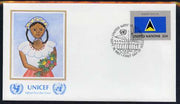 United Nations (NY) 1987 Flags of Member Nations #8 (St Lucia) on illustrated cover with special first day cancel