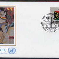 United Nations (NY) 1987 Flags of Member Nations #8 (Vanuatu) on illustrated cover with special first day cancel