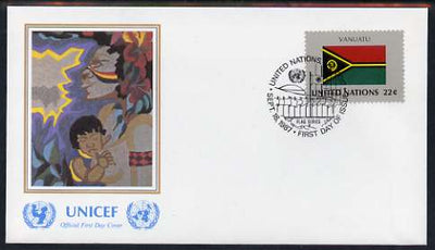 United Nations (NY) 1987 Flags of Member Nations #8 (Vanuatu) on illustrated cover with special first day cancel