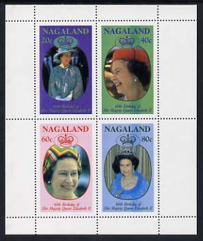 Nagaland 1986 Queen's 60th Birthday perf sheetlet containing set of 4 stamps unmounted mint