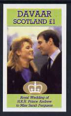 Davaar Island 1986 Royal Wedding imperf souvenir sheet (£1 value) unmounted mint