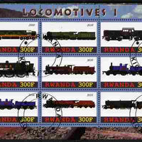 Rwanda 2010 Locomotives #1 perf sheetlet containing 9 values fine cto used