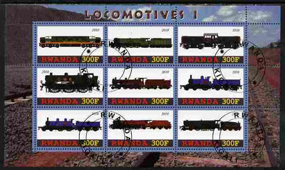 Rwanda 2010 Locomotives #1 perf sheetlet containing 9 values fine cto used